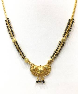 Golden Pendant With Latkan Gold Black Mani Beads Single Line Layer Short Chain Mangalsutra 2