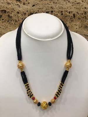 Golden Mani Pendant Mangalsutra Traditional Red Black Beads 4 Line Multi-Layer Short Kolhapuri Necklace 1