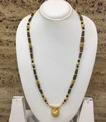 Golden Alloy Vati Tanmaniya Pendant Mangalsutra Black Mani Beads 3 Triple Line Layer Long Chain