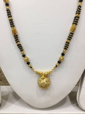 Golden Alloy Vati Tanmaniya Pendant Mangalsutra Black Mani Beads 3 Triple Line Layer Long Chain 2