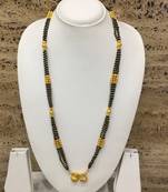 Golden Alloy 2 Vati Tanmaniya Pendant Mangalsutra Black Mani Beads 3 Triple Line Layer Long Chain