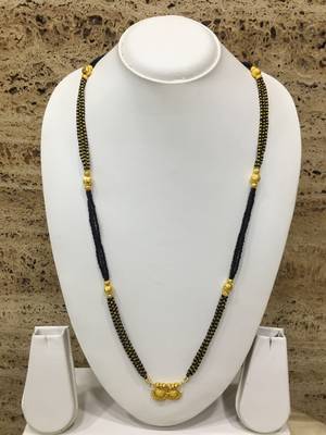 Golden Alloy 2 Vati Tanmaniya Pendant Mangalsutra Black Mani Beads 3 Triple Line Layer Long Chain 1