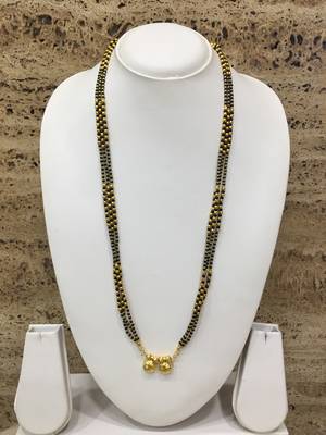 Golden Alloy 2 Vati Tanmaniya Pendant Mangalsutra Black Mani Beads 3 Triple Line Layer Long Chain 1
