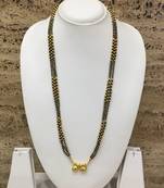 Golden Alloy 2 Vati Tanmaniya Pendant Mangalsutra Black Mani Beads 3 Triple Line Layer Long Chain