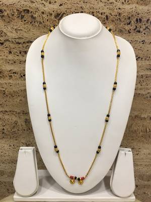 Gold Plated Alloy 2 Vati Tanmaniya Pendant Mangalsutra Black Red Mani Beads Single Line Layer Long Chain 1