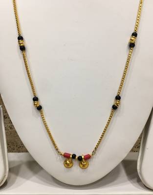 Gold Plated Alloy 2 Vati Tanmaniya Pendant Mangalsutra Black Red Mani Beads Single Line Layer Long Chain 2