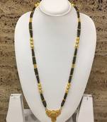Golden Alloy Pendant With Latkan Mangalsutra Black Mani Beads 3 Triple Line Layer Long Chain