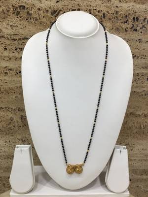 Golden Alloy Vati Tanmaniya Pendant Mangalsutra Black Mani Beads Single Line Layer Long Chain 1
