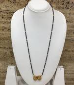 Golden Alloy Vati Tanmaniya Pendant Mangalsutra Black Mani Beads Single Line Layer Long Chain