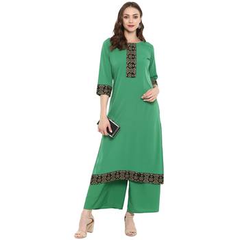 Green Color Foil Print Straight crepe Kurta 1