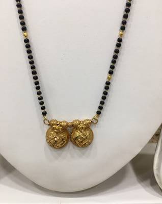 Golden Alloy Vati Tanmaniya Pendant Mangalsutra Black Mani Beads Single Line Layer Long Chain 2