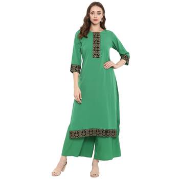 Green Color Foil Print Straight crepe Kurta 2