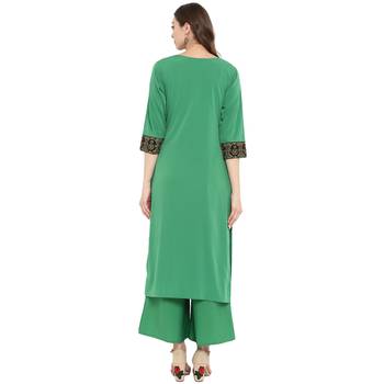 Green Color Foil Print Straight crepe Kurta 3