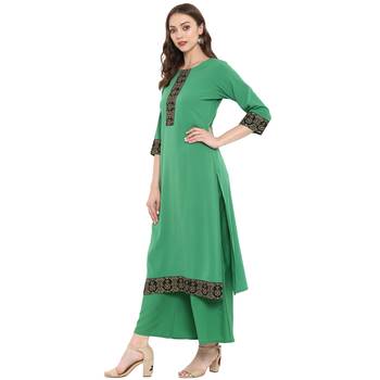 Green Color Foil Print Straight crepe Kurta 4