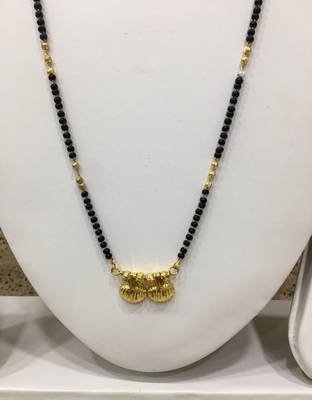 Gold Plated Alloy 2 Vati Tanmaniya Pendant Mangalsutra Black Beads Single Line Layer Long Chain 2