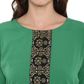 Green Color Foil Print Straight crepe Kurta 5