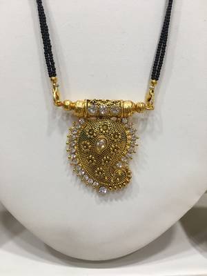 Antique Oxidized Golden Pendant Mangalsutra Black Bead Double Line Layer Long Necklace Chain 2