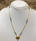 Gold Plated 2 Lakshmi Coin Vati Pendant Mangalsutra Black Beads Single Line Layer Short Chain