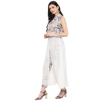 Grey Color Digital Print Flared Polysilk Kurta 4