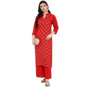 Red Color Foil Print straight Rayon kurta 1