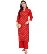 Red Color Foil Print straight Rayon kurta