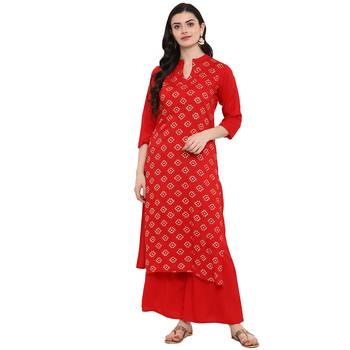 Red Color Foil Print straight Rayon kurta 2