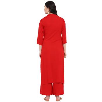 Red Color Foil Print straight Rayon kurta 3