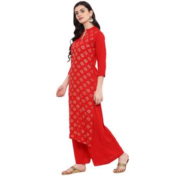 Red Color Foil Print straight Rayon kurta 4