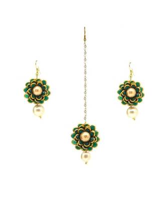 Flower Style Maang Tikka With Earrings For Women/Girls 1
