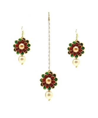 Flower Style Maang Tikka With Earrings For Women/Girls 1