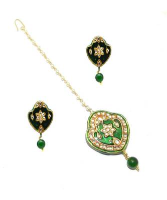 Gold Plated Kundan Maang Tikka With Earring For Women & Girls 1