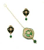 Gold Plated Kundan Maang Tikka With Earring For Women & Girls