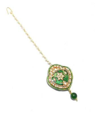 Gold Plated Kundan Maang Tikka With Earring For Women & Girls 2