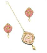 Gold Plated Kundan Maang Tikka With Earring For Women & Girls