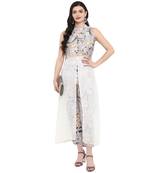 Grey Color Digital Print Flared Polysilk Kurta Pant Set