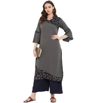Grey Color Foil Print Straight crepe Kurta 1