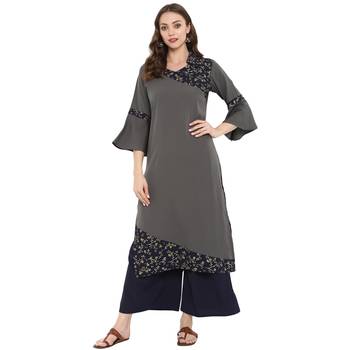 Grey Color Foil Print Straight crepe Kurta 2