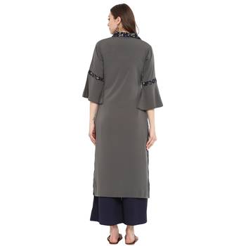 Grey Color Foil Print Straight crepe Kurta 3