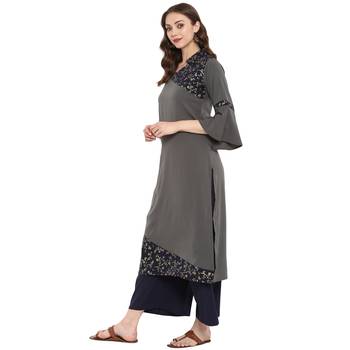 Grey Color Foil Print Straight crepe Kurta 4