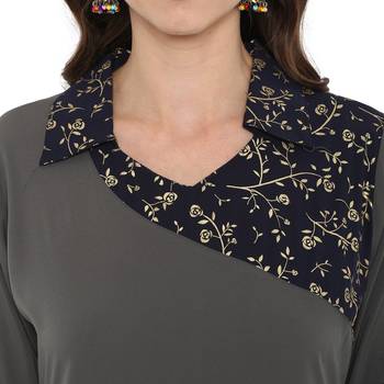 Grey Color Foil Print Straight crepe Kurta 5