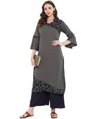 Grey Color Foil Print Straight crepe Kurta Palazzo set