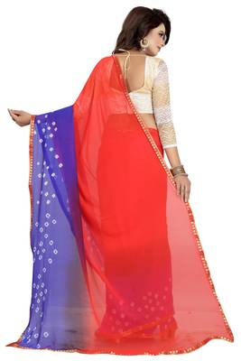 Red Printed Chiffon Saree With Blouse 2