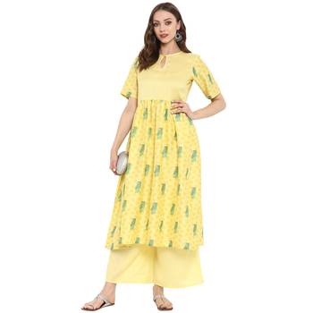 Yellow Color Digital Print Anarkali polySilk Kurta 1