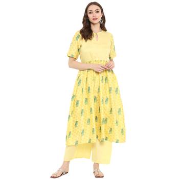 Yellow Color Digital Print Anarkali polySilk Kurta 2