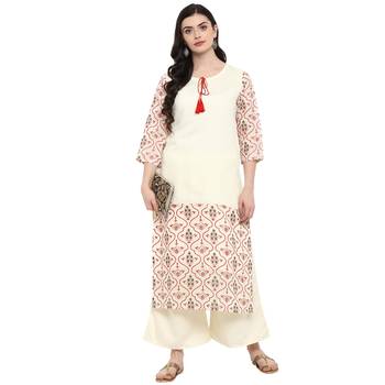 Cr  me Color Foil Print Straight Chanderi Kurta 1