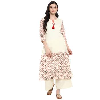 Cr  me Color Foil Print Straight Chanderi Kurta 2
