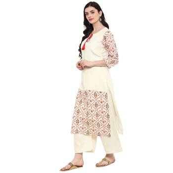 Cr  me Color Foil Print Straight Chanderi Kurta 4