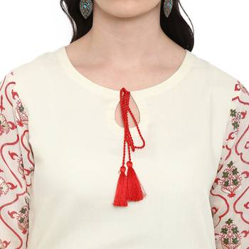 Cr  me Color Foil Print Straight Chanderi Kurta 5