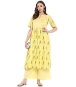 Yellow Color Digital Print Anarkali polySilk Kurta Palazzo set