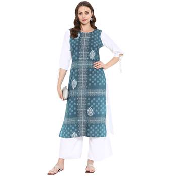 Green Color Digital Print Straight Crepe Kurta 1